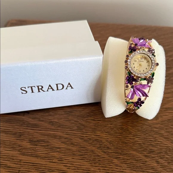 Strada Gold Watch with Purple Floral Accents - Picture 2 of 7
